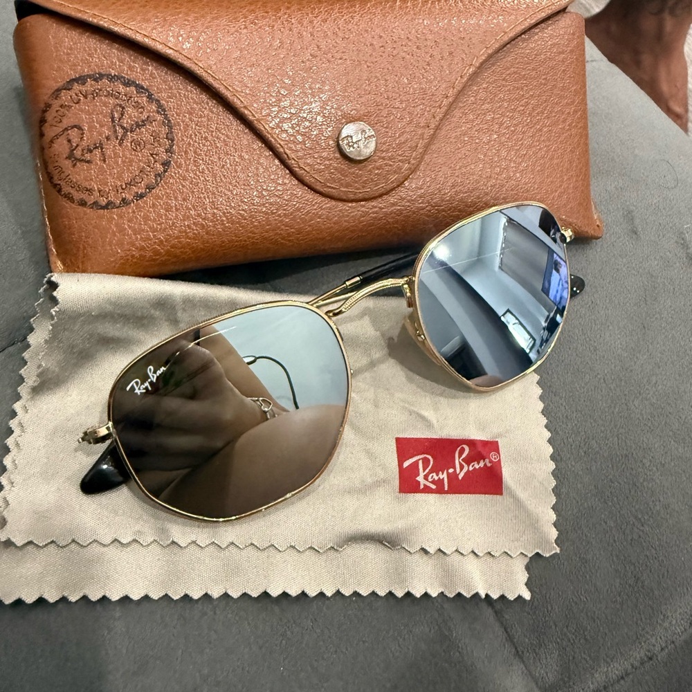 Ray-Ban Gold Hexagonal Sunglasses with Silver lenses